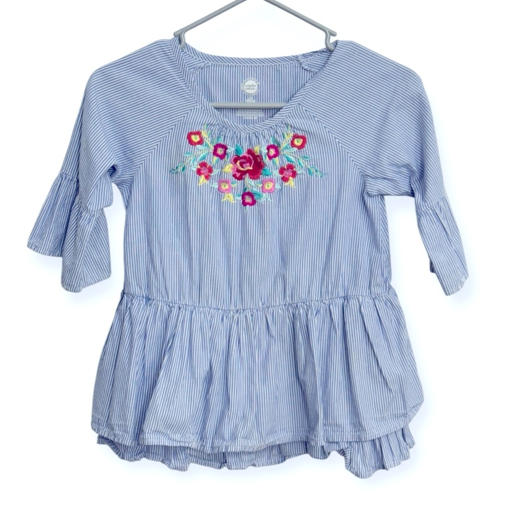 Wonder Nation Blue Striped Blouse with Floral Design L10/12